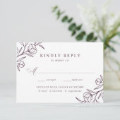 Geschetste Bloemen Paarse Maaltijd Keuze Bruiloft RSVP Kaartje (Staand voorkant)