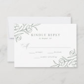 Geschetste Bloemen Sage Groene Bruiloft RSVP Kaartje (Voorkant)