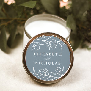 Geschetste bloemen stoffig blauwe trouwdag ronde sticker