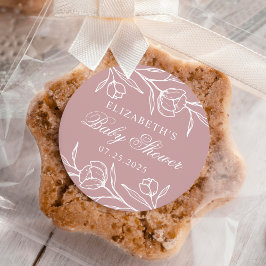 Geschetste bloemen stoffige roze baby shower ronde sticker