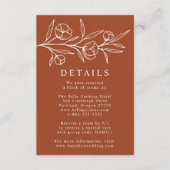 Geschetste Bloemen Terracotta Bruiloft Details Informatiekaartje (Voorkant)