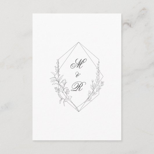  geschetste bloemen trouwdetails informatiekaartje (Achterkant)