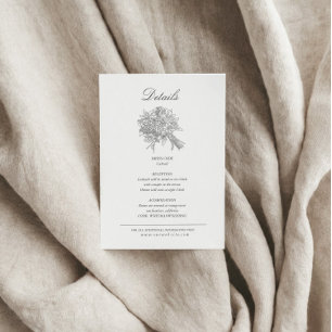  geschetste bloemen trouwdetails informatiekaartje