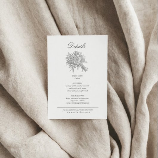  geschetste bloemen trouwdetails informatiekaartje