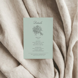 geschetste bloemen trouwdetails informatiekaartje