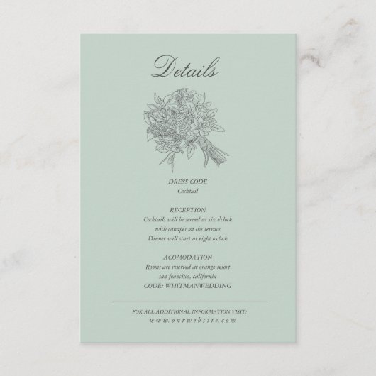  geschetste bloemen trouwdetails informatiekaartje (Voorkant)