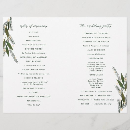 Geschetste bloemen Uniek Boho bruiloft programma (Achterkant)