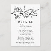 Geschetste Bloemen Zwart-wit Bruiloft Details Informatiekaartje (Voorkant)