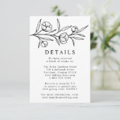 Geschetste Bloemen Zwart-wit Bruiloft Details Informatiekaartje (Staand voorkant)