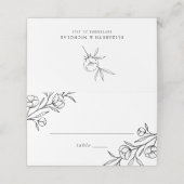 Geschetste Bloemen Zwart-wit bruiloft Plaatskaartje (Buitenkant ongevouwen)