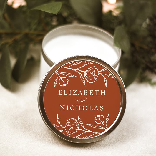 Geschetste bloementerracotta bruiloft ronde sticker