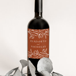 Geschetste bloementerracotta bruiloft wijn etiket