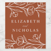 Geschetste bloementerracotta bruiloft wijn etiket (Enkel label)