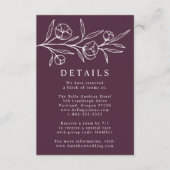 Geschetste Bloemige Paarse Trouwdetails Informatiekaartje (Voorkant)