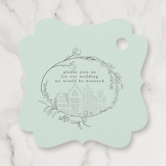  geschetste bloempastel bewaar de datum bedankjes labels (Achterkant)