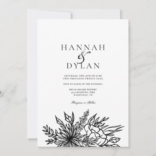 Geschetste botanische boeket trouw QR-code Kaart (Voorkant)