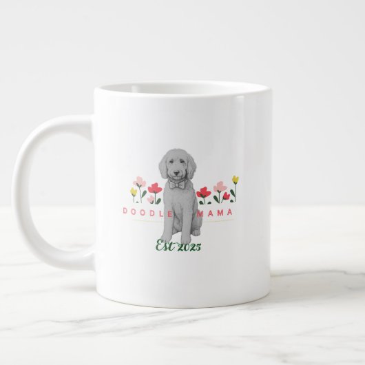 Geschetste Doodle Mok met Bloemen - Aanpasbaar (Links)