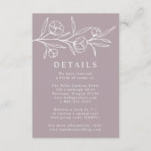 Geschetste Floral Dusty Paarse bruiloft Details Informatiekaartje (Voorkant)