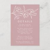 Geschetste Floral Dusty Roos bruiloft details Informatiekaartje (Voorkant)