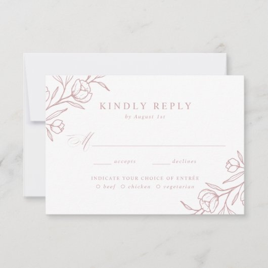 Geschetste Floral Dusty Roos Maaltijd Keuze Bruilo RSVP Kaartje (Voorkant)
