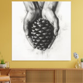 Geschetste handen met pijnappel canvas afdruk (Insitu (Woonkamer))