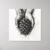 Geschetste handen met pijnappel canvas afdruk (Voorkant)