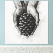 Geschetste handen met pijnappel canvas afdruk (Insitu (Houten vloer))