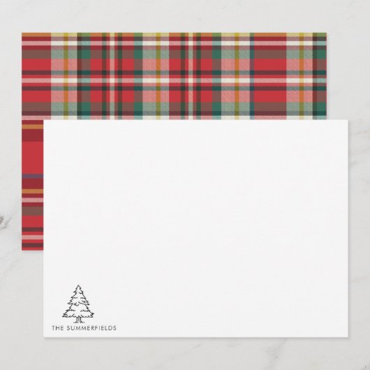 Geschetste Kerstboom Monogram Vakantie Familie Notitiekaartje (Voorkant / Achterkant)