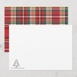 Geschetste Kerstboom Monogram Vakantie Familie Notitiekaartje