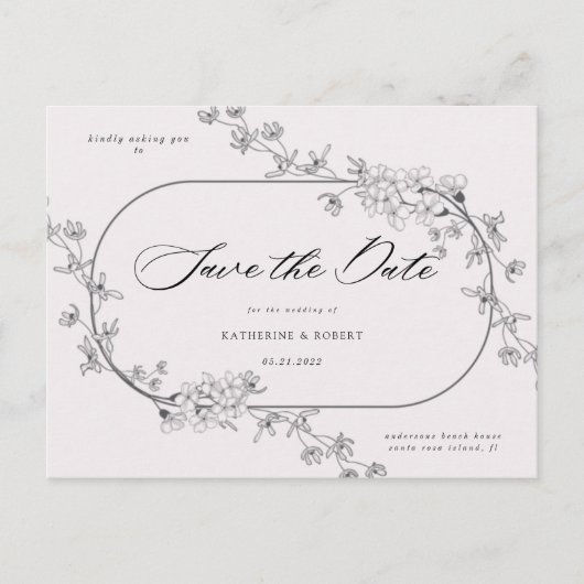 Geschetste Modern Floral Save The Date Briefkaart (Voorkant)