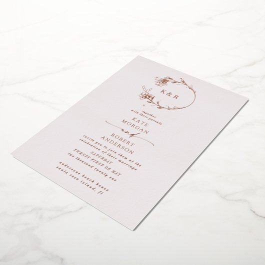 Geschetste Modern Floral Wedding Folie Uitnodiging (Gedraaid)