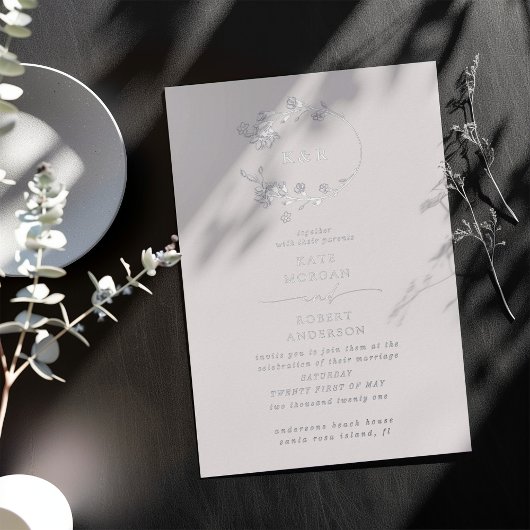 Geschetste Modern Floral Wedding Folie Uitnodiging