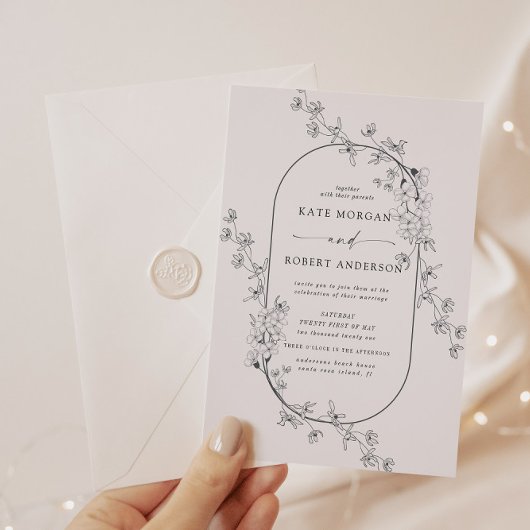 Geschetste Moderne Bloemen Bruiloft Uitnodiging