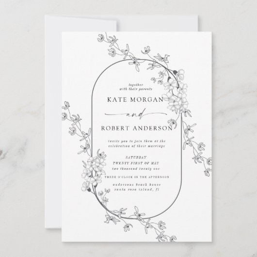 Geschetste Moderne Bloemen Bruiloft Uitnodiging (Voorkant)