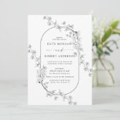 Geschetste Moderne Bloemen Bruiloft Uitnodiging (Staand voorkant)