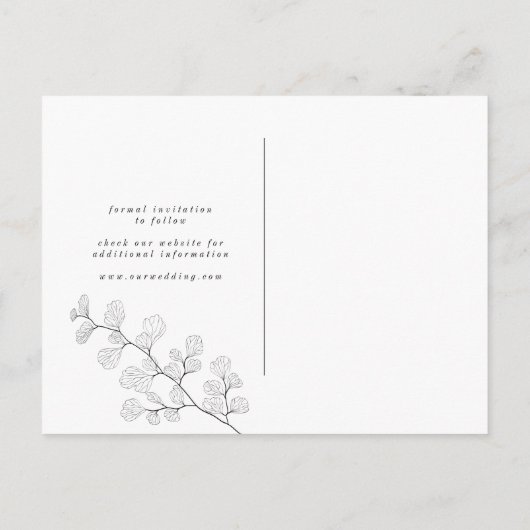 Geschetste moderne bloemige Save The Date-ansichtk Briefkaart (Achterkant)