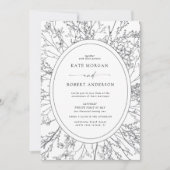 geschetste moderne bloemige trouwkaart (Voorkant)