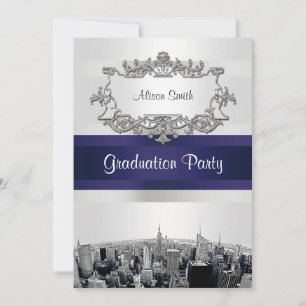 Geschetste NYC-sylhouette 2 Witte BG Blauw lint Af Kaart