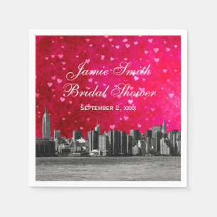 Geschetste NYC-sylhouette Hot Pink Rode Harten Servet
