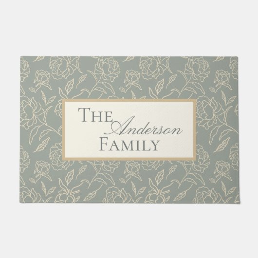 Geschetste Pioenen Groene Botanische Bloem Deurmat (Voorkant)