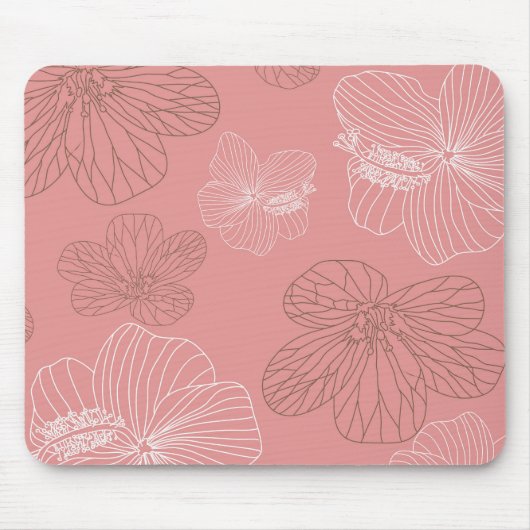 Geschetste roze bloemen muismat (Voorkant)