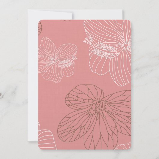 Geschetste roze bloemenbruiloft kaart (Achterkant)