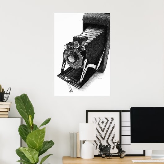 Geschetste Vintage Camerakunstprint Poster (Thuiskantoor)