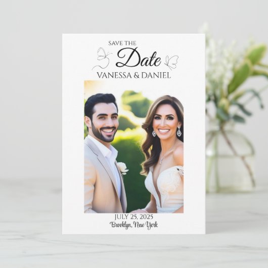 Geschetste Vlinders Bewaar de Datum Foto Kaart (Staand voorkant)