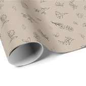 Geschetste wilde bloemen op lichtbruin cadeaupapier (Rol Hoek)