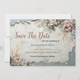 Gescheurd behang met bloemen Save the Date ontwerp Kaart