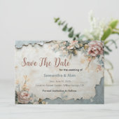 Gescheurd behang met bloemen Save the Date ontwerp Kaart (Staand voorkant)