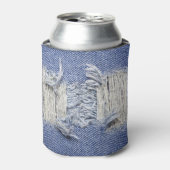 Gescheurd blauw denim: jeans textuur. blikjeskoeler (Blikje Voorkant)