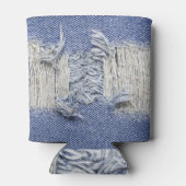 Gescheurd blauw denim: jeans textuur. blikjeskoeler (Achterkant)