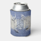 Gescheurd blauw denim: jeans textuur. blikjeskoeler (Blikje Achterkant)